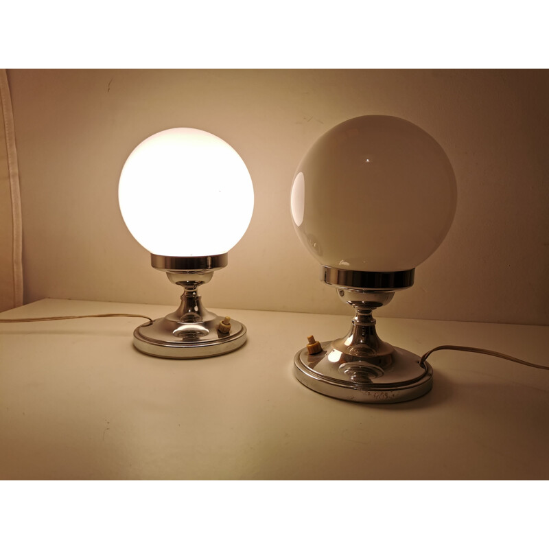 Pair of vintage chrome and opaline bedside lamps, 1960s