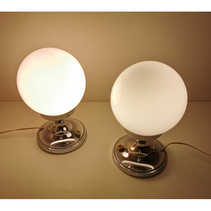 Pair of vintage chrome and opaline bedside lamps, 1960s