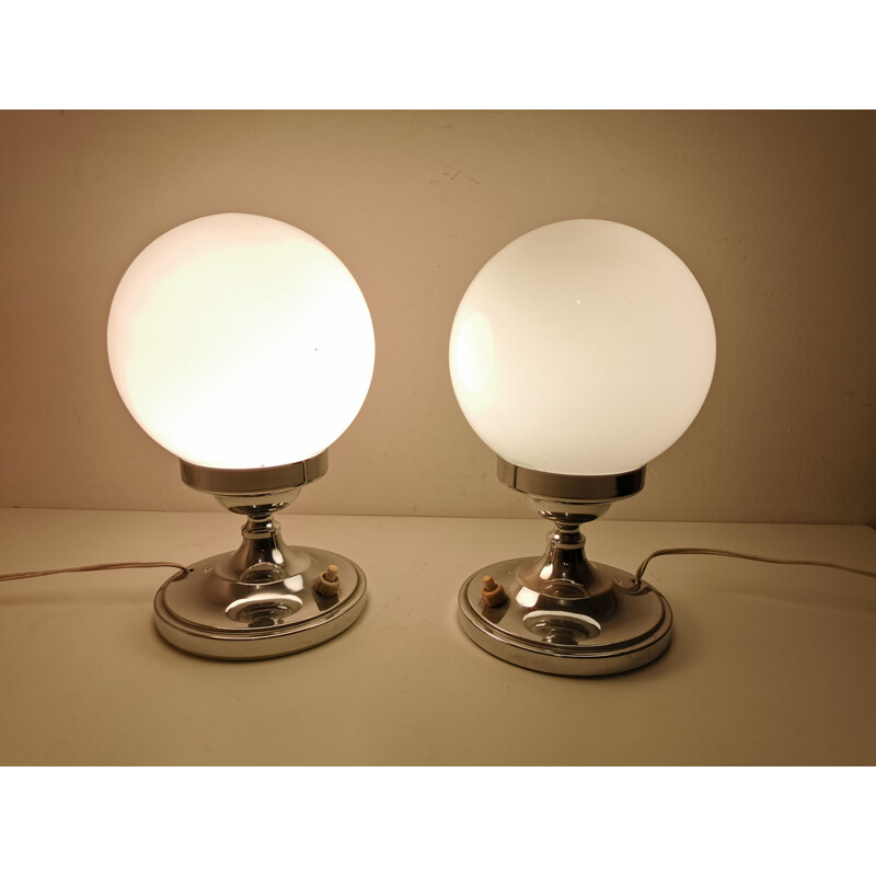 Pair of vintage chrome and opaline bedside lamps, 1960s