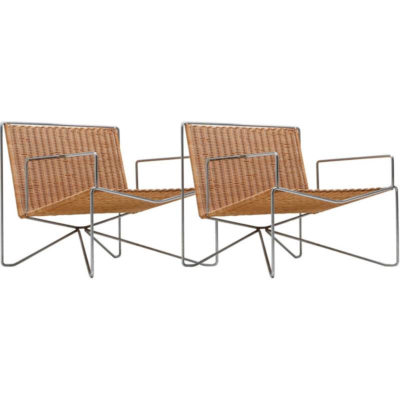 Pair of vintage rattan & steel armchairs by Gelderland 1964