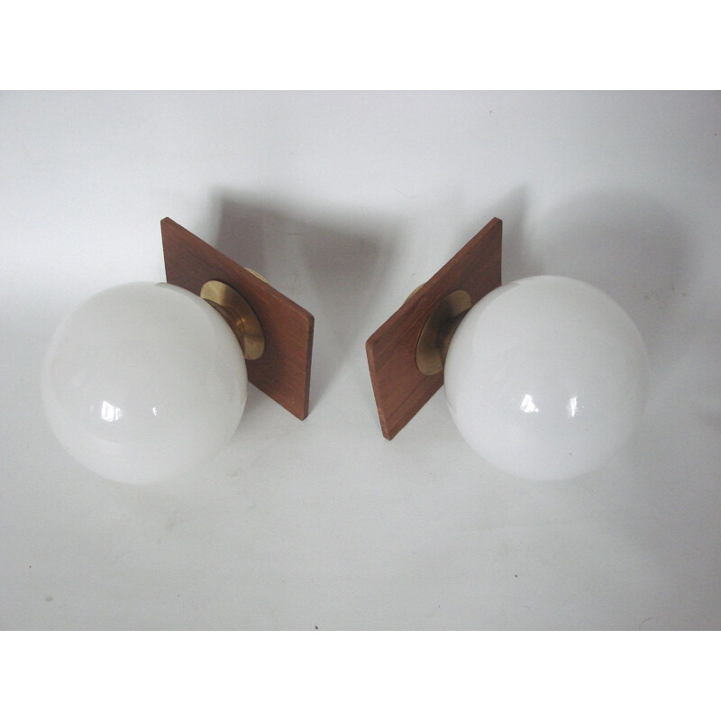 Vintage pair of teak wall sconces, 1960s