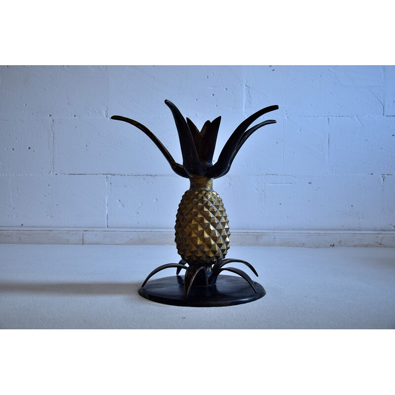 Vintage French Hollywood Regency Brass Pineapple Side Table, 1970s