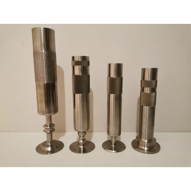 Set of 4 Vintage stainless steel vase 1970 