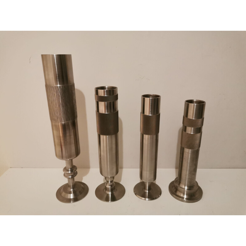 Set of 4 Vintage stainless steel vase 1970 