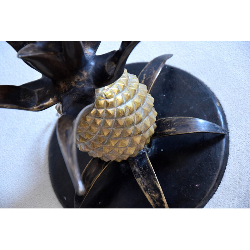 Vintage French Hollywood Regency Brass Pineapple Side Table, 1970s