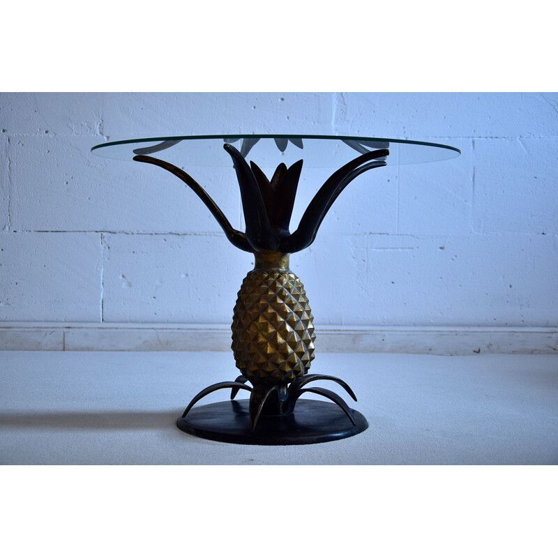 Vintage French Hollywood Regency Brass Pineapple Side Table, 1970s