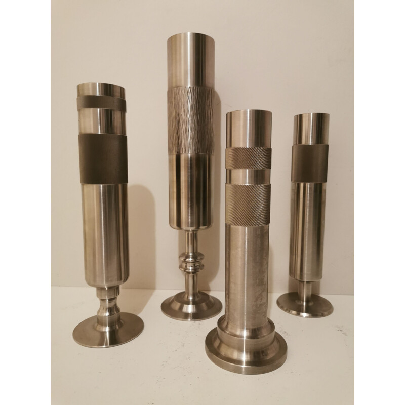 Set of 4 Vintage stainless steel vase 1970 