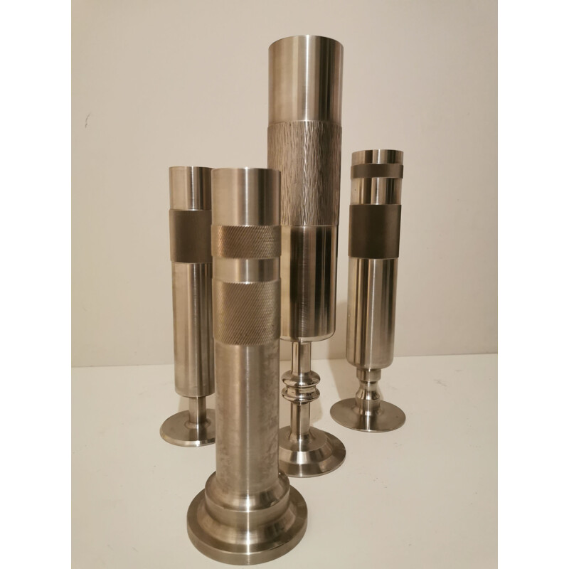 Set of 4 Vintage stainless steel vase 1970 