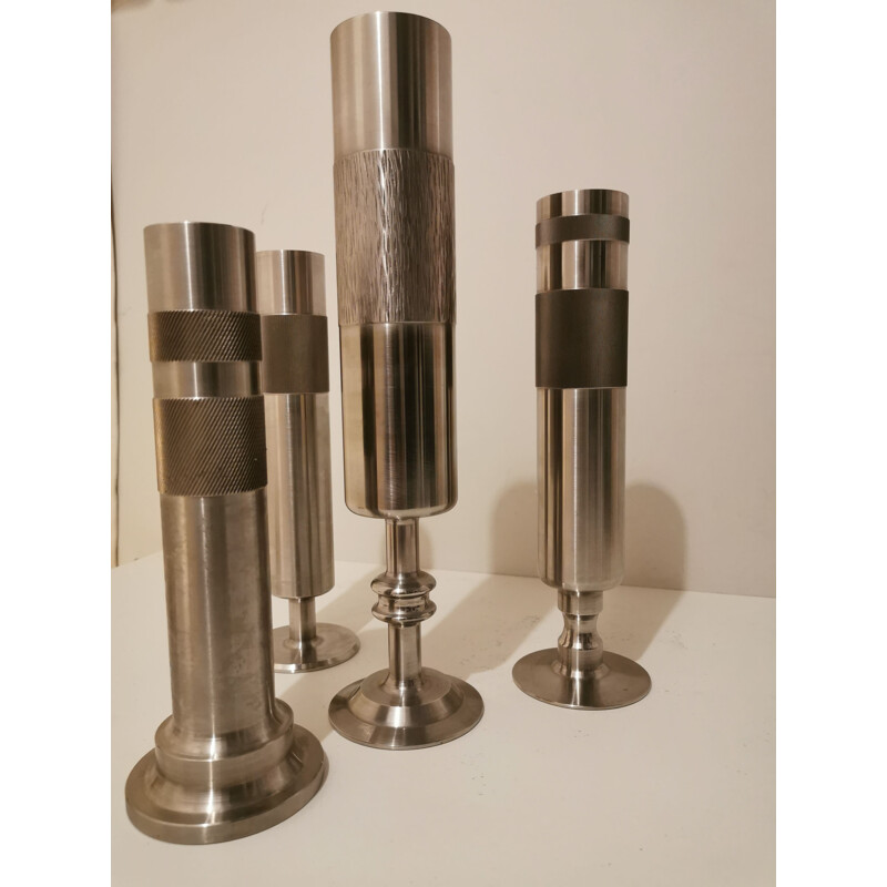 Set of 4 Vintage stainless steel vase 1970 