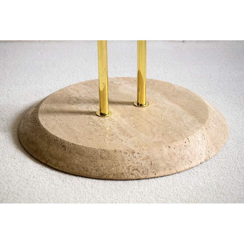 Vintage Vico Magistretti Travertine and Brass Hollywood Regency Side Table for Cattelan