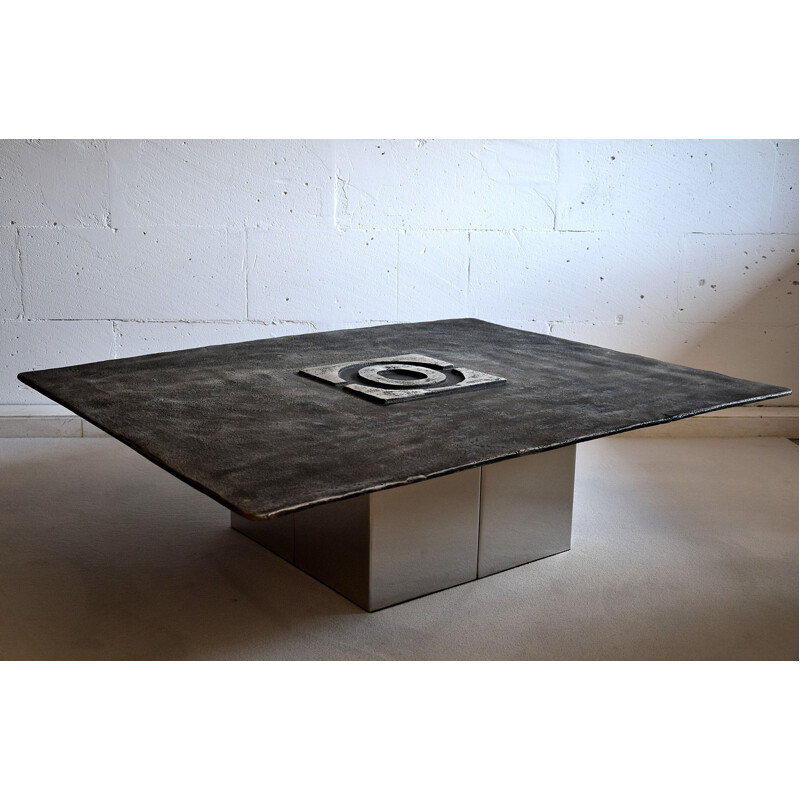 Vintage Aluminium Coffee Table by Willy Ceyens, Belgium 1970