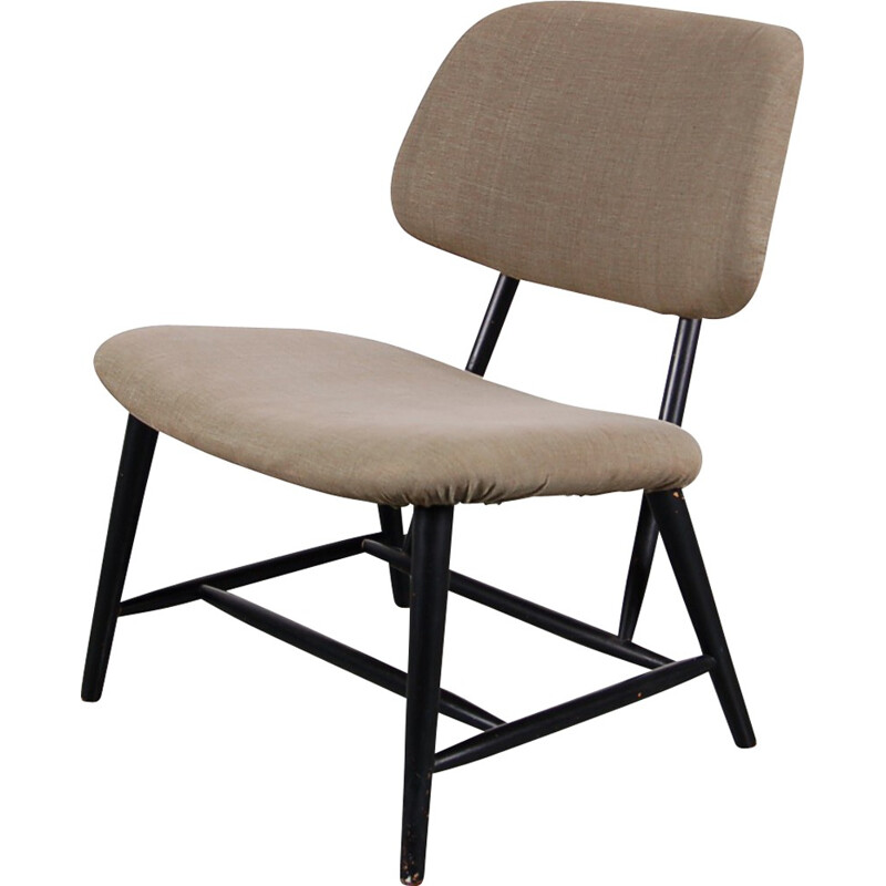 Scandinavian "TeVe" low chair in grey fabric and wood, Alf SVENSSON - 1950s