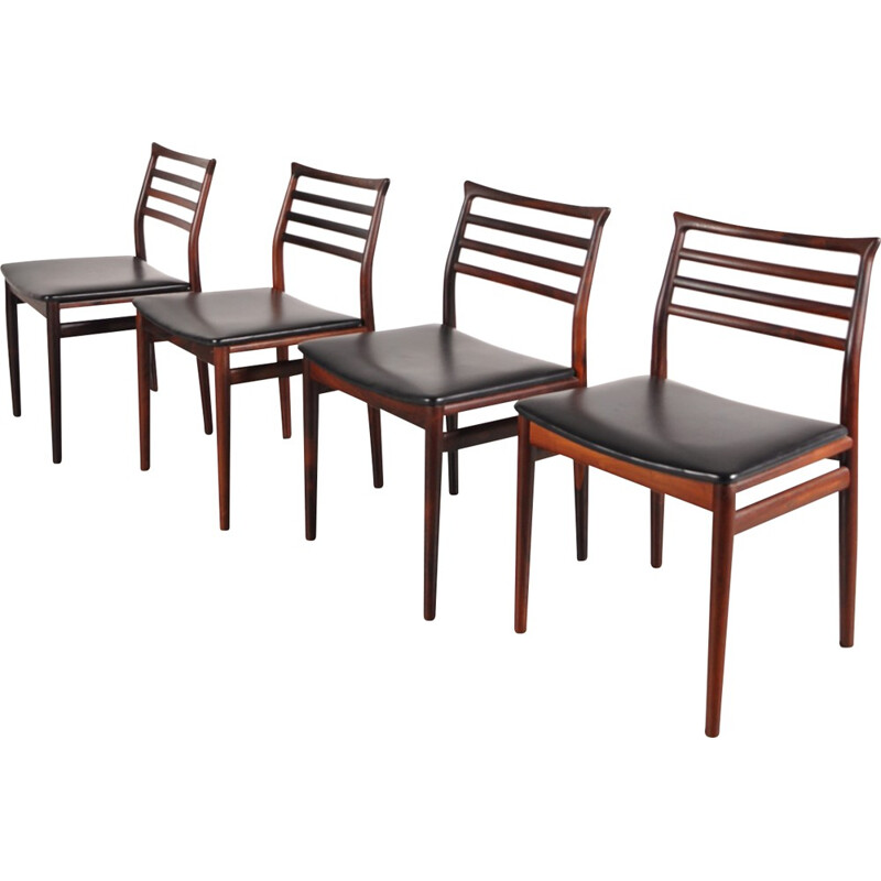 Suite de 4 chaises scandinaves en palissandre et skaï, Erling TORVITS - 1950