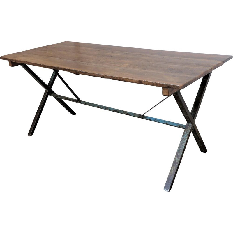 Vintage industrial crosslegged table