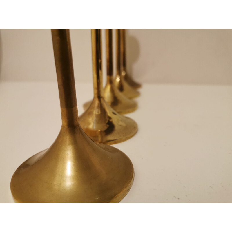 Set of 5 Scandinavian vintage brass candlesticks, 1970s