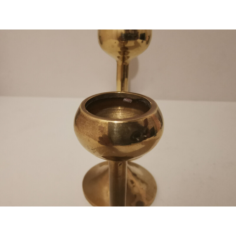 Set of 5 Scandinavian vintage brass candlesticks, 1970s