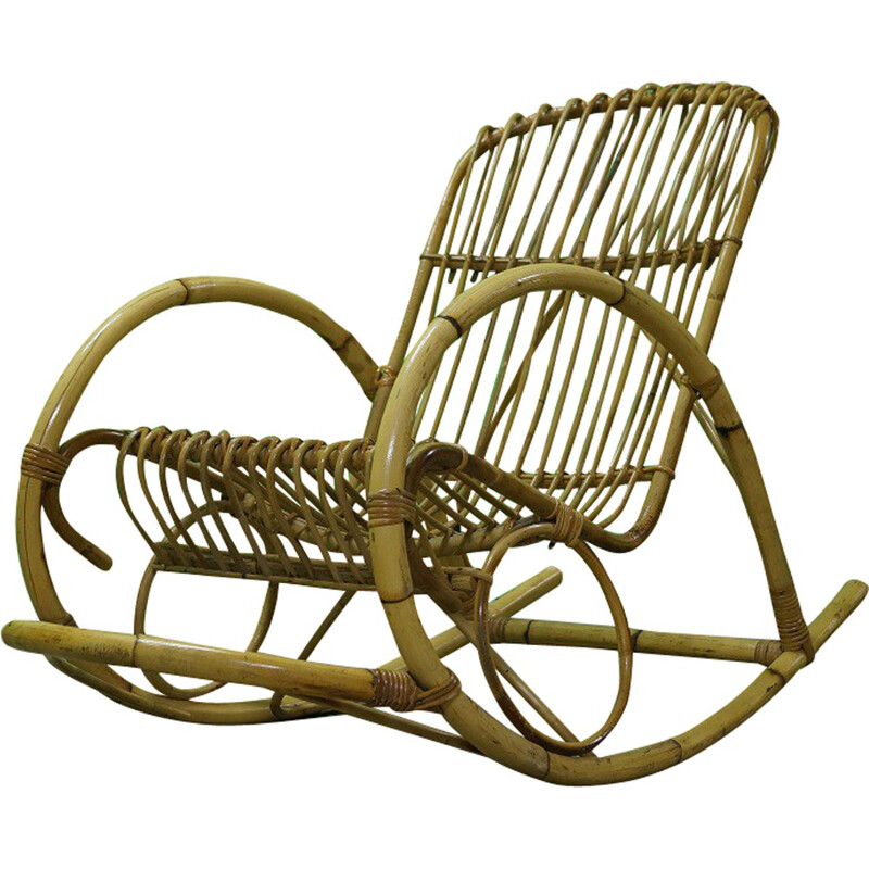 Chaise à bascule vintage en rotin - 1960
