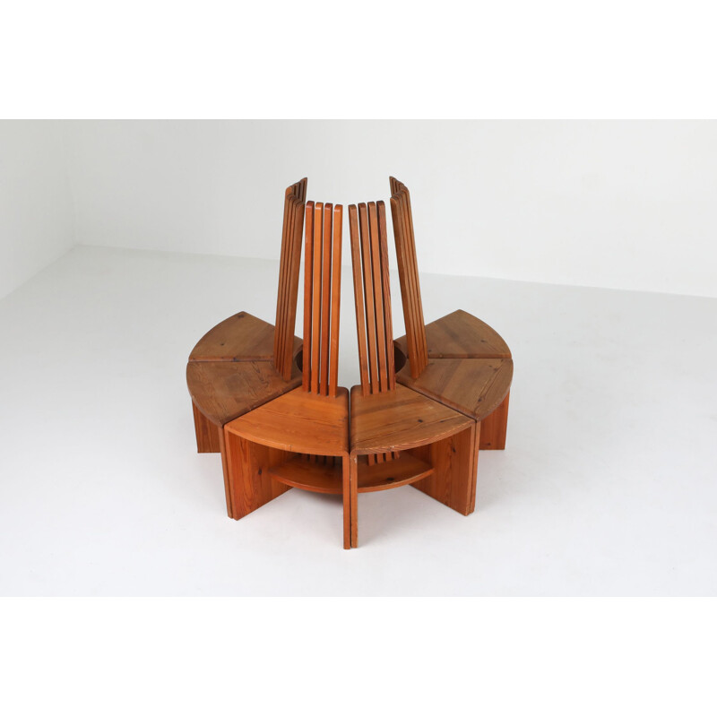 Set of unusual vintage chairs in pine, 1960s