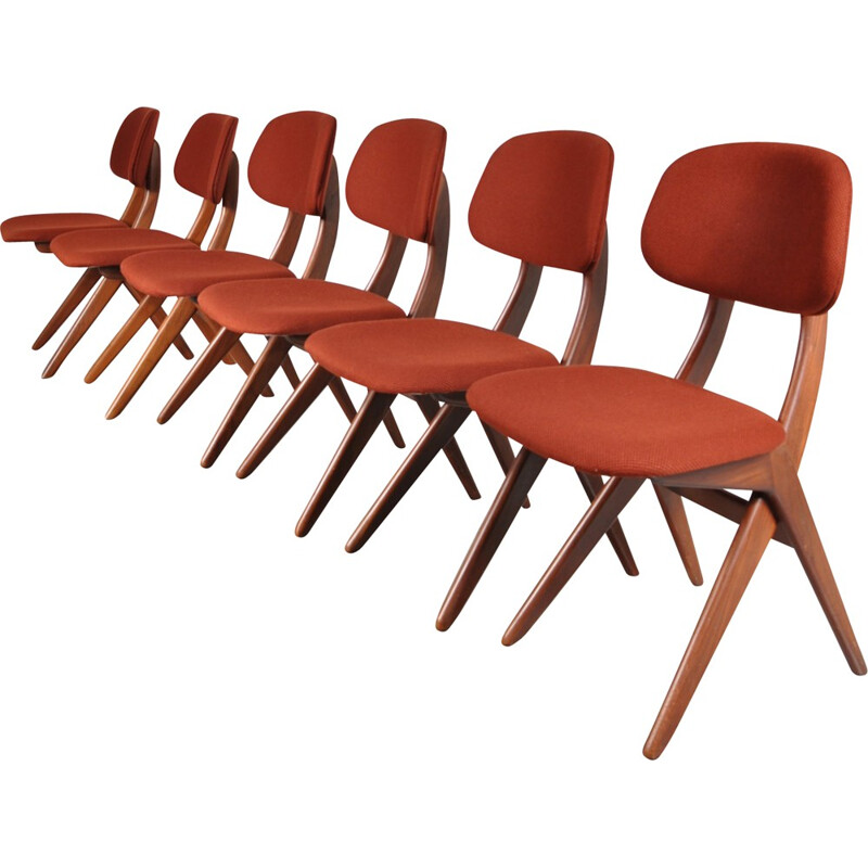 Set of 6 chairs in teak and fabric, Louis van TEEFFELEN - 1950s