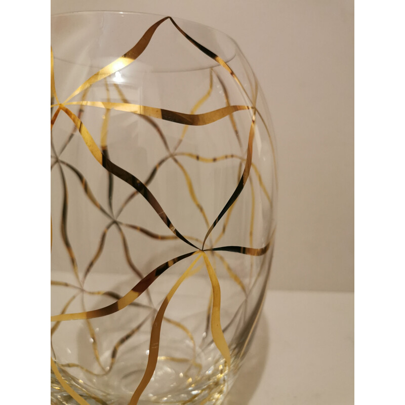 Vase vintage en cristal au décor doré , 1970