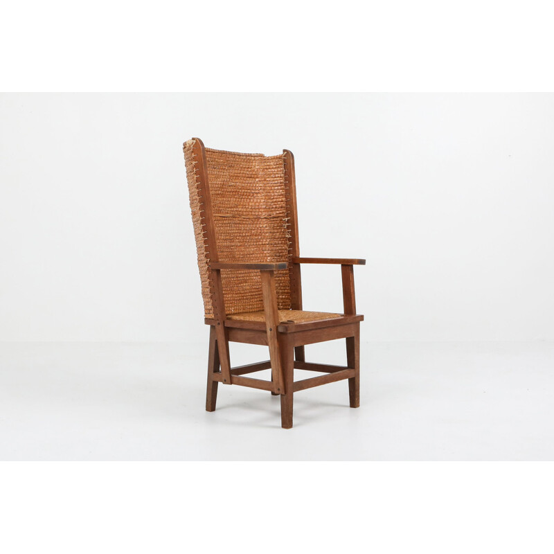 Oak framed Orkney vintage chair with cord, 1940s