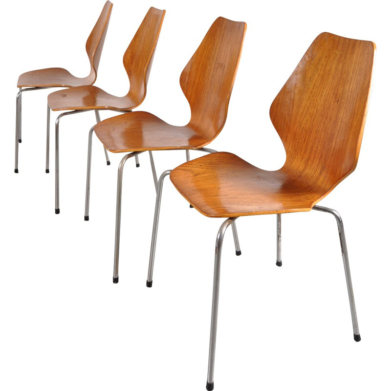 Set of four Scandinavian "City Chair" chairs in teak, Oyvind IVERSEN - 1950