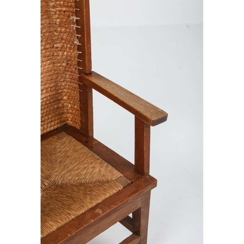 Oak framed Orkney vintage chair with cord, 1940s