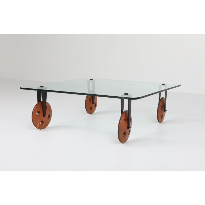 Modern vintage coffee table with wheels, 1970s
