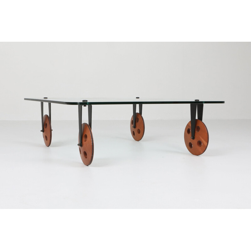 Modern vintage coffee table with wheels, 1970s