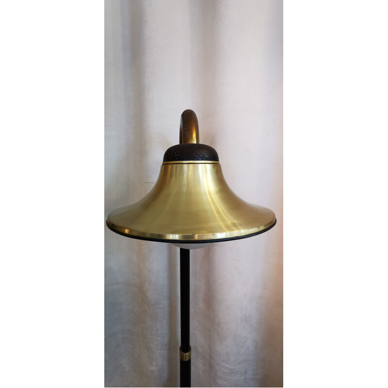 Vintage bell floor lamp in black metal and brass, 1960