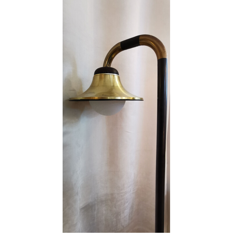 Vintage bell floor lamp in black metal and brass, 1960