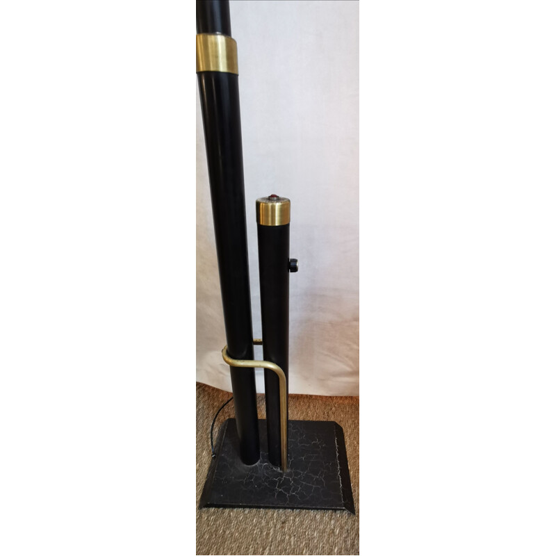 Vintage bell floor lamp in black metal and brass, 1960