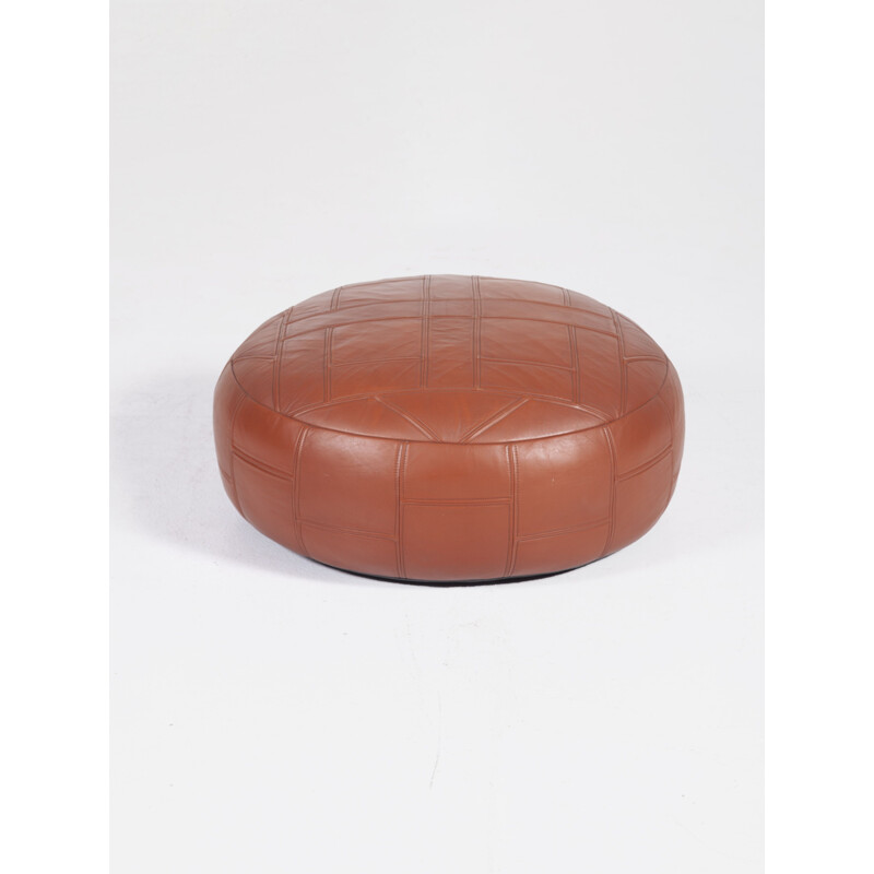 Vintage cognac leather vintage pouf, 1970s