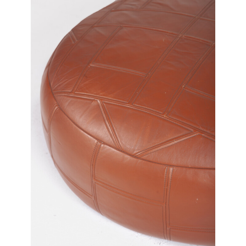 Vintage cognac leather vintage pouf, 1970s