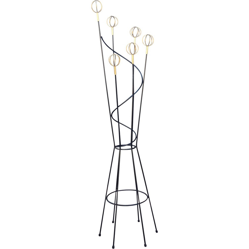 "Géo Astrolable" coat rack in metal and brass, Roger FERAUD - 1950s 