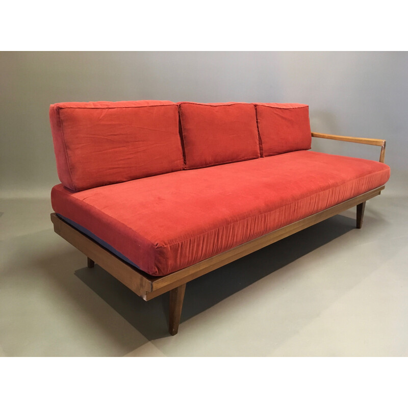 Red modular lounge set of 2 sofas and 2 armchairs, 1950