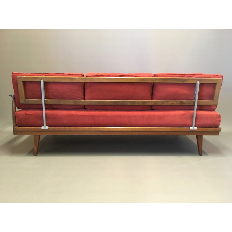 Red modular lounge set of 2 sofas and 2 armchairs, 1950