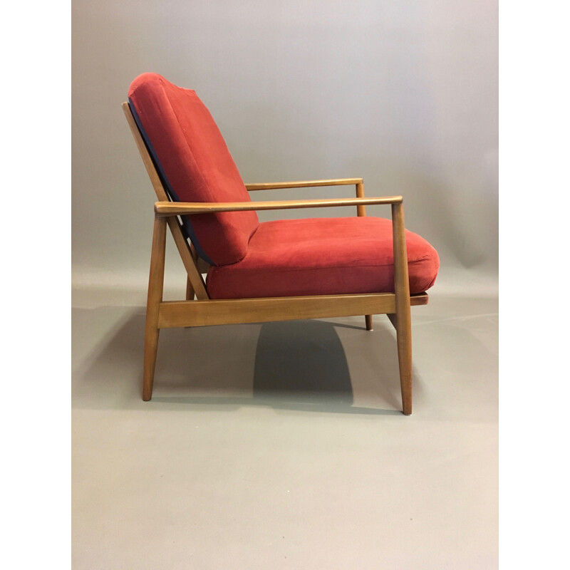 Ensemble de salon rouge modulable de 2 canapés et 2 fauteuils, 1950