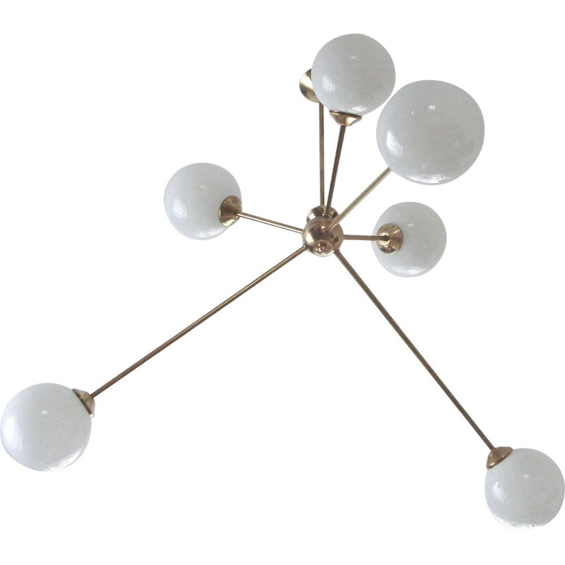 Vintage Chandelier Sputnik in brass and glass, 1960s