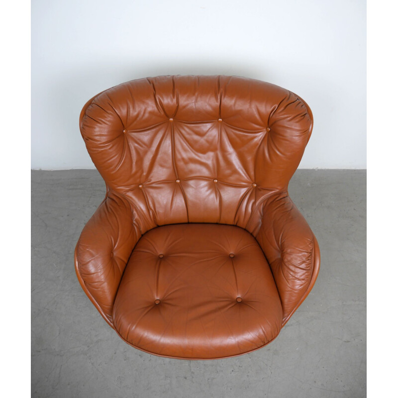 Vintage leather armchair by Michel Cadestin for Airborne International, France, 1970s