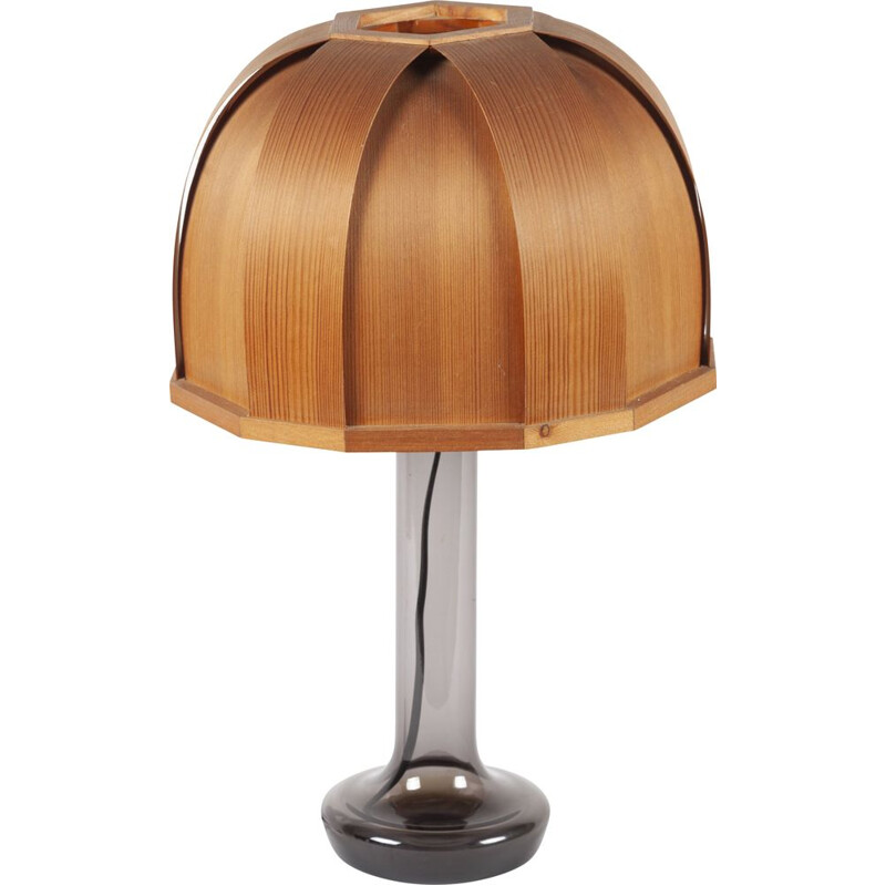 Lampe de table vintage suédoise en verre et bois laminé de Pileprodukter Landskrona, 1960