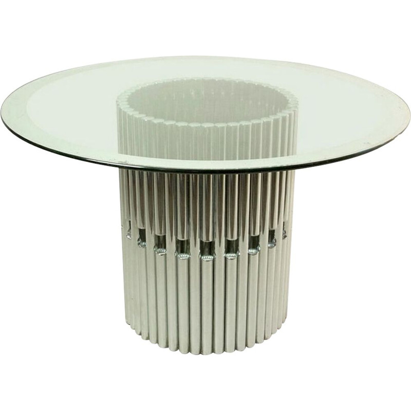 Round vintage dining table in chrome and glass, 1960s