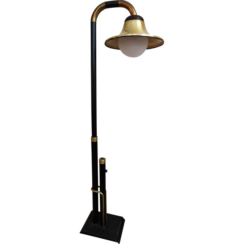 Vintage bell floor lamp in black metal and brass, 1960