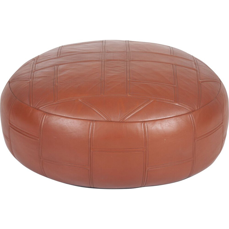 Vintage cognac leather vintage pouf, 1970s