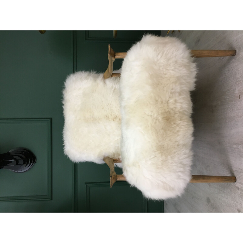 Vintage Art Deco White Sheepskin Fluffy "Fury Chair" Armchair 