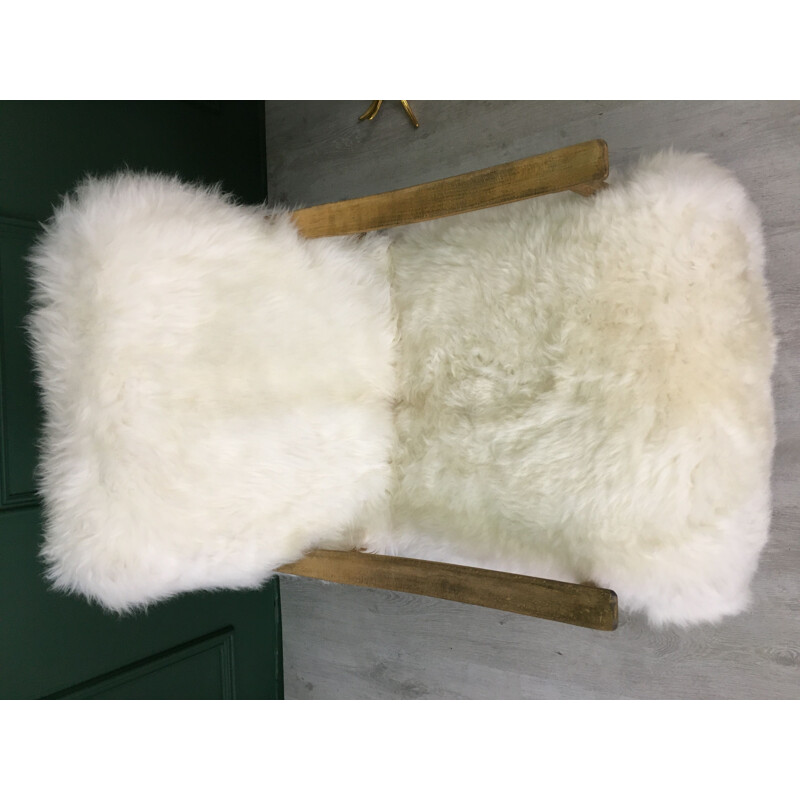 Vintage Art Deco White Sheepskin Fluffy "Fury Chair" Armchair 