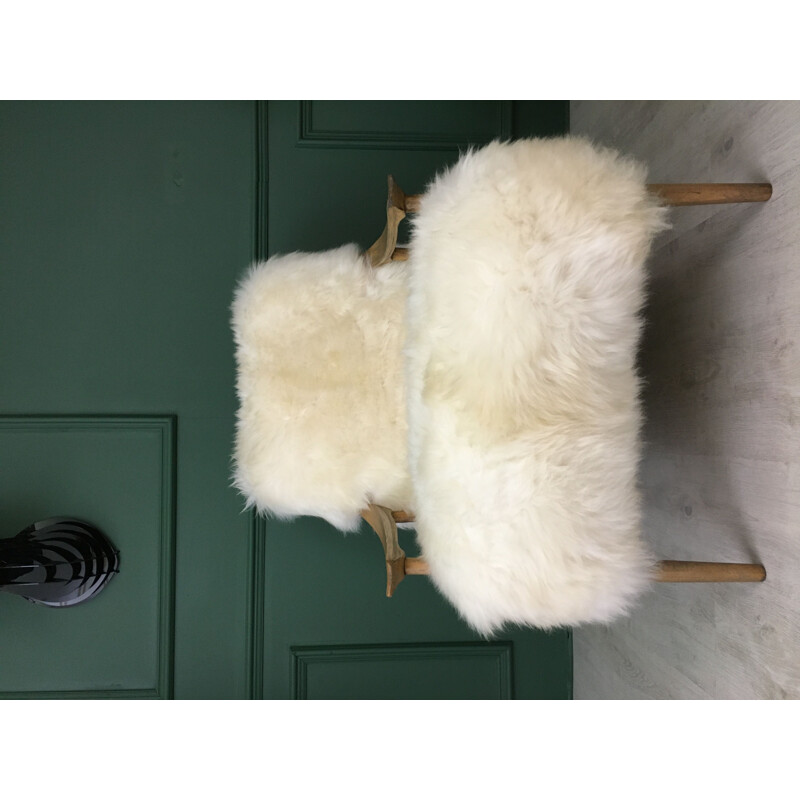 Vintage Art Deco "Fury Chair" armchair in white plush sheepskin 