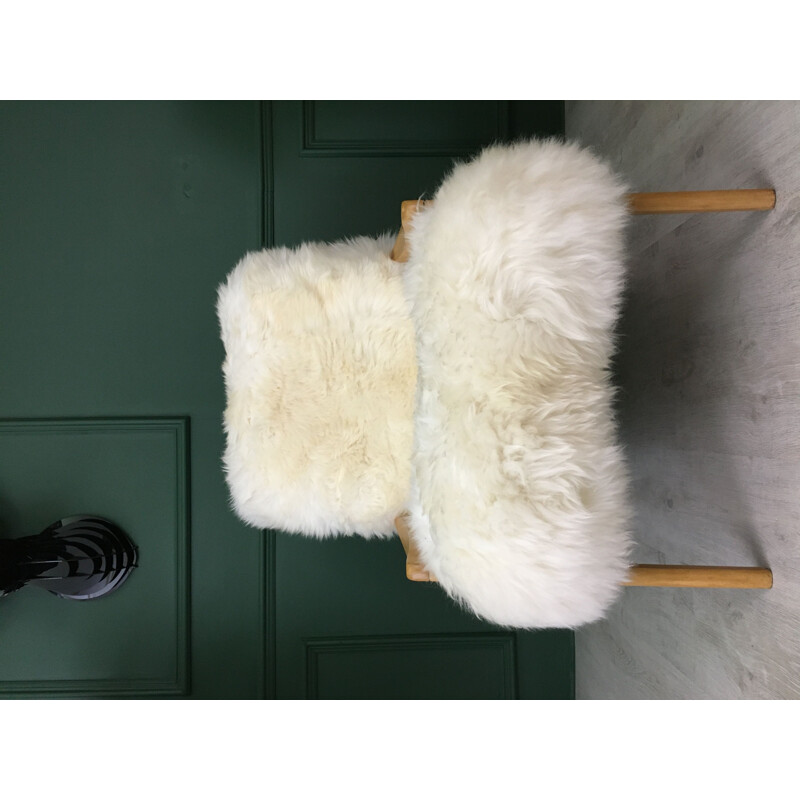 Vintage Art Deco "Fury Chair" armchair in white sheepskin 