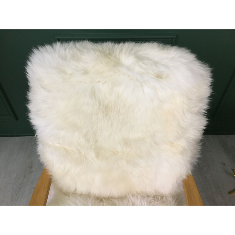 Vintage Art Deco "Fury Chair" armchair in white sheepskin 