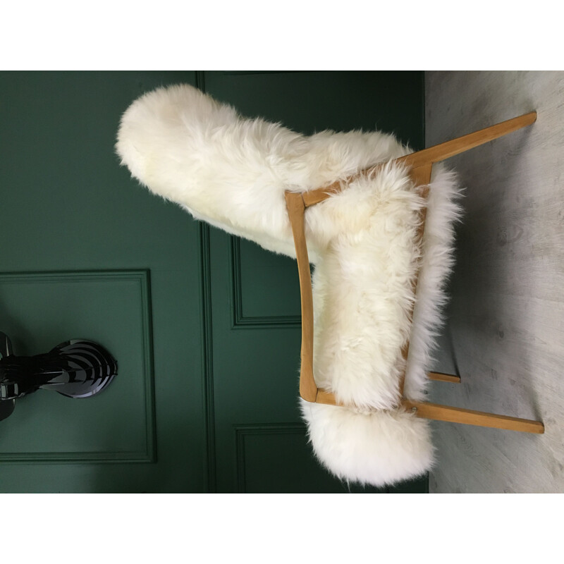 Vintage Art Deco "Fury Chair" armchair in white sheepskin 